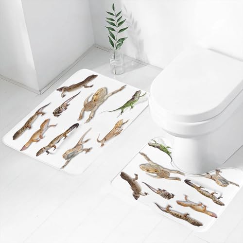 FEHWI Badematten Set 2-teilig, Badematten und WC Vorleger rutschfest & Waschbar,FAE, Leopardgecko, Primitive Reptilien Wildlife Kunstdruck Faenbild,Luxus Dicke Mikrofaser Badezimmerteppich von FEHWI