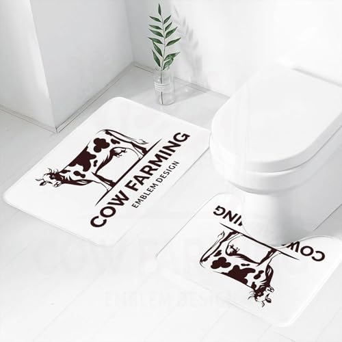 FEHWI Badematten Set 2-teilig, Badematten und WC Vorleger rutschfest & Waschbar,Figur Einer Kuh mit Hörnern, die auf dem Boden Steht - Illustration des Logo-,Luxus Dicke Mikrofaser Badezimmerteppich von FEHWI