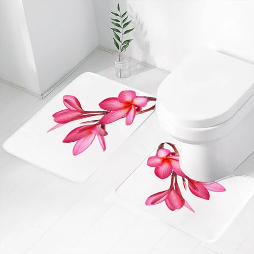 FEHWI Badematten Set 2-teilig, Badematten und WC Vorleger rutschfest & Waschbar,Frangipani-Blüten isoliert auf dem weißen Hintergrund,Luxus Dicke Mikrofaser Badezimmerteppich von FEHWI