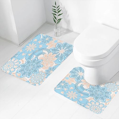 FEHWI Badematten Set 2-teilig, Badematten und WC Vorleger rutschfest & Waschbar,Gelb und Blau, sanfte, frühlingshafte Schnörkelmotive. Femininer Blumenstrauß,Luxus Dicke Mikrofaser Badezimmerteppich FEHWI Badematten Set 2-teilig, Badematten und WC Vorleger rutschfest & Waschbar,Gelb und Blau, sanfte, frühlingshafte Schnörkelmotive. Femininer Blumenstrauß,Luxus Dicke Mikrofaser Badezimmerteppich von FEHWI