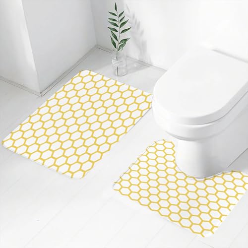 FEHWI Badematten Set 2-teilig, Badematten und WC Vorleger rutschfest & Waschbar,Gelb und Weiß, sechseckiges Muster Waben Bienenstock Simplistic Geometrical M,Luxus Dicke Mikrofaser Badezimmerteppich FEHWI Badematten Set 2-teilig, Badematten und WC Vorleger rutschfest & Waschbar,Gelb und Weiß, sechseckiges Muster Waben Bienenstock Simplistic Geometrical M,Luxus Dicke Mikrofaser Badezimmerteppich von FEHWI
