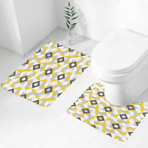 FEHWI Badematten Set 2-teilig, Badematten und WC Vorleger rutschfest & Waschbar,Gelbe Polygon-Vektor-Design-Bilder, Gelbe Polygon-Dekoration, Grenze,Luxus Dicke Mikrofaser Badezimmerteppich FEHWI Badematten Set 2-teilig, Badematten und WC Vorleger rutschfest & Waschbar,Gelbe Polygon-Vektor-Design-Bilder, Gelbe Polygon-Dekoration, Grenze,Luxus Dicke Mikrofaser Badezimmerteppich von FEHWI