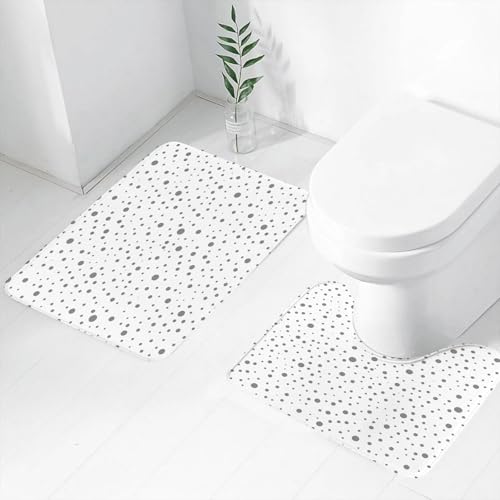 FEHWI Badematten Set 2-teilig, Badematten und WC Vorleger rutschfest & Waschbar,Grau und Weiß, Schlichtes gepunktetes Dalmatinermuster im Retro-Stil mit Dood,Luxus Dicke Mikrofaser Badezimmerteppich FEHWI Badematten Set 2-teilig, Badematten und WC Vorleger rutschfest & Waschbar,Grau und Weiß, Schlichtes gepunktetes Dalmatinermuster im Retro-Stil mit Dood,Luxus Dicke Mikrofaser Badezimmerteppich von FEHWI