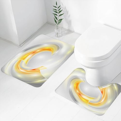 FEHWI Badematten Set 2-teilig, Badematten und WC Vorleger rutschfest & Waschbar,Grau und gelb, abstrakte Moderne futuristische wellige Bild Ombre Design Kuns,Luxus Dicke Mikrofaser Badezimmerteppich von FEHWI