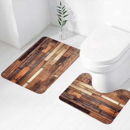FEHWI Badematten Set 2-teilig, Badematten und WC Vorleger rutschfest & Waschbar,HOLZHINTERGRUND und Tisch für Dekor Naturholz,Luxus Dicke Mikrofaser Badezimmerteppich FEHWI Badematten Set 2-teilig, Badematten und WC Vorleger rutschfest & Waschbar,HOLZHINTERGRUND und Tisch für Dekor Naturholz,Luxus Dicke Mikrofaser Badezimmerteppich von FEHWI