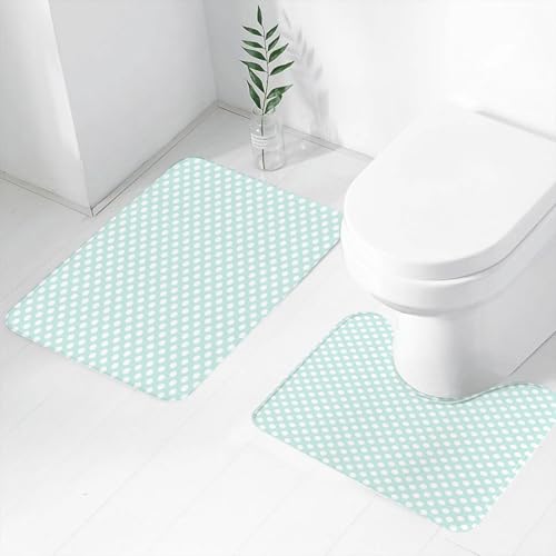 FEHWI Badematten Set 2-teilig, Badematten und WC Vorleger rutschfest & Waschbar,Hellblau, Retro-Stil Polka Dots Soft Spot Baby Farben verblasst Kinder,Luxus Dicke Mikrofaser Badezimmerteppich von FEHWI