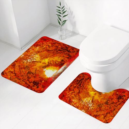 FEHWI Badematten Set 2-teilig, Badematten und WC Vorleger rutschfest & Waschbar,Herbstlandschaft orange gemalt Palettenmesser. Digitale Malerei.,Luxus Dicke Mikrofaser Badezimmerteppich FEHWI Badematten Set 2-teilig, Badematten und WC Vorleger rutschfest & Waschbar,Herbstlandschaft orange gemalt Palettenmesser. Digitale Malerei.,Luxus Dicke Mikrofaser Badezimmerteppich von FEHWI
