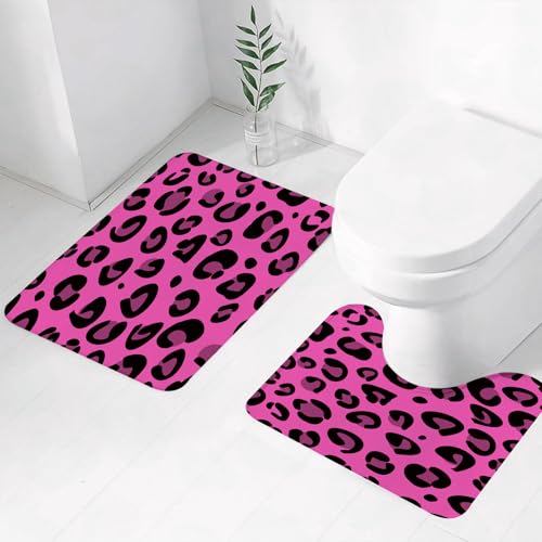 FEHWI Badematten Set 2-teilig, Badematten und WC Vorleger rutschfest & Waschbar,Hot Pink, Leoparden-Tierhautmuster im abstrakten Stil, wildes Safari-Dschunge,Luxus Dicke Mikrofaser Badezimmerteppich FEHWI Badematten Set 2-teilig, Badematten und WC Vorleger rutschfest & Waschbar,Hot Pink, Leoparden-Tierhautmuster im abstrakten Stil, wildes Safari-Dschunge,Luxus Dicke Mikrofaser Badezimmerteppich von FEHWI