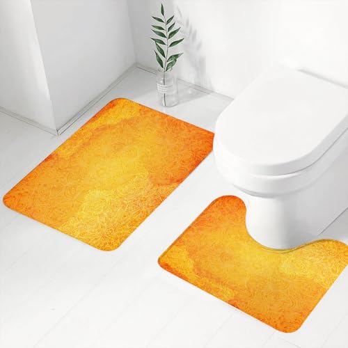 FEHWI Badematten Set 2-teilig, Badematten und WC Vorleger rutschfest & Waschbar,Indische Stammes-Orange-Muster-Vektor-Illustration eps10,Luxus Dicke Mikrofaser Badezimmerteppich von FEHWI