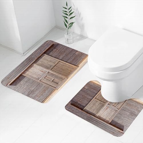 FEHWI Badematten Set 2-teilig, Badematten und WC Vorleger rutschfest & Waschbar,Industriell, Altes Holzholz Eiche Scheunentor Bauernhaus Land Ländliches Dorf,Luxus Dicke Mikrofaser Badezimmerteppich FEHWI Badematten Set 2-teilig, Badematten und WC Vorleger rutschfest & Waschbar,Industriell, Altes Holzholz Eiche Scheunentor Bauernhaus Land Ländliches Dorf,Luxus Dicke Mikrofaser Badezimmerteppich von FEHWI