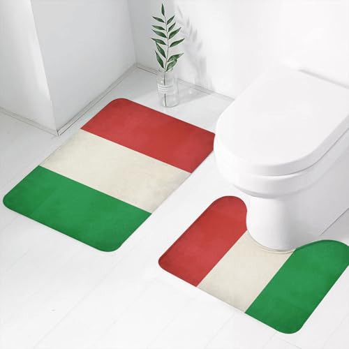 FEHWI Badematten Set 2-teilig, Badematten und WC Vorleger rutschfest & Waschbar,Italienische Flagge, das Grün, Weiß und Rot der italienischen Flagge präsenti,Luxus Dicke Mikrofaser Badezimmerteppich von FEHWI