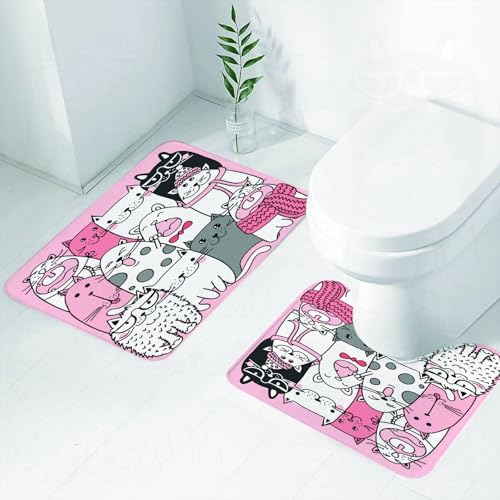 FEHWI Badematten Set 2-teilig, Badematten und WC Vorleger rutschfest & Waschbar,Katze, eine Gruppe süßer Kätzchen auf rosa Hintergrund, Luxus Dicke Mikrofaser Badezimmerteppich FEHWI Badematten Set 2-teilig, Badematten und WC Vorleger rutschfest & Waschbar,Katze, eine Gruppe süßer Kätzchen auf rosa Hintergrund, Luxus Dicke Mikrofaser Badezimmerteppich von FEHWI
