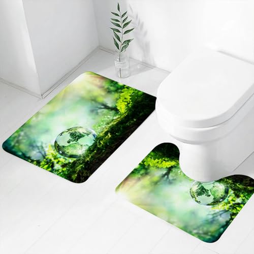 FEHWI Badematten Set 2-teilig, Badematten und WC Vorleger rutschfest & Waschbar,Kristallkugelglas auf Moosstein in der Natur platziert, gekennzeichnet durch,Luxus Dicke Mikrofaser Badezimmerteppich FEHWI Badematten Set 2-teilig, Badematten und WC Vorleger rutschfest & Waschbar,Kristallkugelglas auf Moosstein in der Natur platziert, gekennzeichnet durch,Luxus Dicke Mikrofaser Badezimmerteppich von FEHWI
