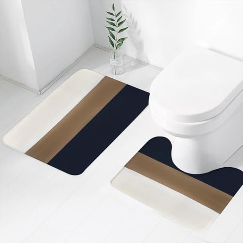 FEHWI Badematten Set 2-teilig, Badematten und WC Vorleger rutschfest & Waschbar,Kunst, mit Weiß, Braun und Dunkelblau, präsentiert ruhige Töne,Luxus Dicke Mikrofaser Badezimmerteppich von FEHWI