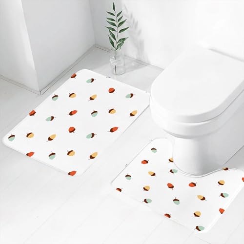 FEHWI Badematten Set 2-teilig, Badematten und WC Vorleger rutschfest & Waschbar,Kunst, wiederholendes Design Einer Reihe bunter Eicheln auf weißem Hintergrun,Luxus Dicke Mikrofaser Badezimmerteppich von FEHWI