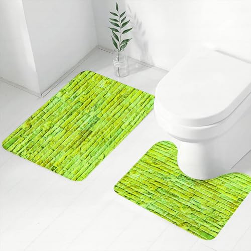 FEHWI Badematten Set 2-teilig, Badematten und WC Vorleger rutschfest & Waschbar,Lime Green, Pastell Wand Vibrant Toned Brick Hintergrund Modern Urban Style A,Luxus Dicke Mikrofaser Badezimmerteppich FEHWI Badematten Set 2-teilig, Badematten und WC Vorleger rutschfest & Waschbar,Lime Green, Pastell Wand Vibrant Toned Brick Hintergrund Modern Urban Style A,Luxus Dicke Mikrofaser Badezimmerteppich von FEHWI