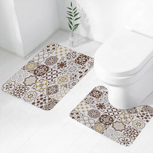 FEHWI Badematten Set 2-teilig, Badematten und WC Vorleger rutschfest & Waschbar,Lissabon Azulejos Fliesen Vektormuster portugiesischen oder spanischen Retro-,Luxus Dicke Mikrofaser Badezimmerteppich FEHWI Badematten Set 2-teilig, Badematten und WC Vorleger rutschfest & Waschbar,Lissabon Azulejos Fliesen Vektormuster portugiesischen oder spanischen Retro-,Luxus Dicke Mikrofaser Badezimmerteppich von FEHWI