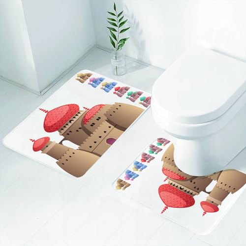 FEHWI Badematten Set 2-teilig, Badematten und WC Vorleger rutschfest & Waschbar,Magic Castle ist farbenfrohe Fantasie, charmantes Schloss, rot - riesiges WUN,Luxus Dicke Mikrofaser Badezimmerteppich von FEHWI