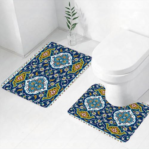 FEHWI Badematten Set 2-teilig, Badematten und WC Vorleger rutschfest & Waschbar,Marokkanisches, authentisches orientalisches Motiv mit Fliesen im Vintage-Biz,Luxus Dicke Mikrofaser Badezimmerteppich FEHWI Badematten Set 2-teilig, Badematten und WC Vorleger rutschfest & Waschbar,Marokkanisches, authentisches orientalisches Motiv mit Fliesen im Vintage-Biz,Luxus Dicke Mikrofaser Badezimmerteppich von FEHWI