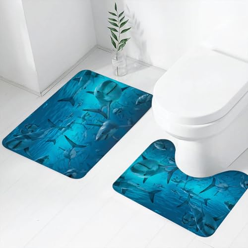 FEHWI Badematten Set 2-teilig, Badematten und WC Vorleger rutschfest & Waschbar,Meerestiere nautische Fantasie Meer Ozean Fisch Hai Unterwasserwelt,Luxus Dicke Mikrofaser Badezimmerteppich FEHWI Badematten Set 2-teilig, Badematten und WC Vorleger rutschfest & Waschbar,Meerestiere nautische Fantasie Meer Ozean Fisch Hai Unterwasserwelt,Luxus Dicke Mikrofaser Badezimmerteppich von FEHWI