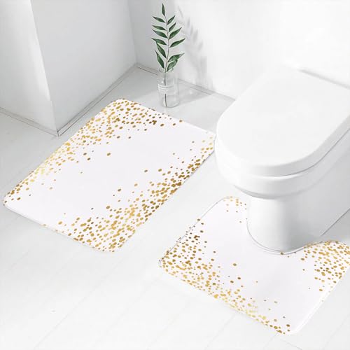 FEHWI Badematten Set 2-teilig, Badematten und WC Vorleger rutschfest & Waschbar,Metall weiß Feier Gold Glitter Polka Dot gelb Spritzer funkeln,Luxus Dicke Mikrofaser Badezimmerteppich FEHWI Badematten Set 2-teilig, Badematten und WC Vorleger rutschfest & Waschbar,Metall weiß Feier Gold Glitter Polka Dot gelb Spritzer funkeln,Luxus Dicke Mikrofaser Badezimmerteppich von FEHWI