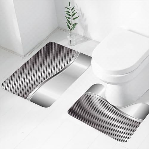 FEHWI Badematten Set 2-teilig, Badematten und WC Vorleger rutschfest & Waschbar,Metallhintergrund für Ihr Design,Luxus Dicke Mikrofaser Badezimmerteppich von FEHWI