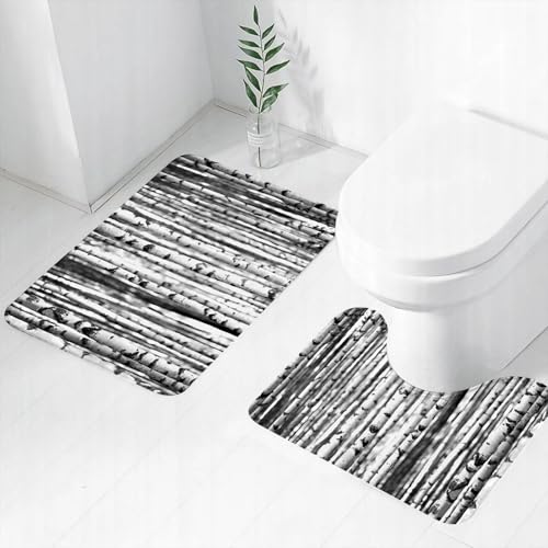 FEHWI Badematten Set 2-teilig, Badematten und WC Vorleger rutschfest & Waschbar,Monochrome Birkenwaldstämme, Schwarz- und Birkenwald, Ewiger schwarz-weißer B,Luxus Dicke Mikrofaser Badezimmerteppich FEHWI Badematten Set 2-teilig, Badematten und WC Vorleger rutschfest & Waschbar,Monochrome Birkenwaldstämme, Schwarz- und Birkenwald, Ewiger schwarz-weißer B,Luxus Dicke Mikrofaser Badezimmerteppich von FEHWI