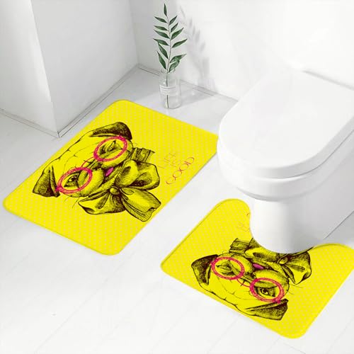 FEHWI Badematten Set 2-teilig, Badematten und WC Vorleger rutschfest & Waschbar,Mops mit rosa Brille und Fliege,Luxus Dicke Mikrofaser Badezimmerteppich FEHWI Badematten Set 2-teilig, Badematten und WC Vorleger rutschfest & Waschbar,Mops mit rosa Brille und Fliege,Luxus Dicke Mikrofaser Badezimmerteppich von FEHWI