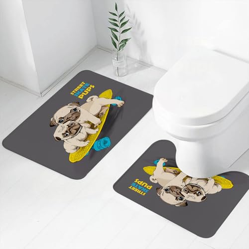 FEHWI Badematten Set 2-teilig, Badematten und WC Vorleger rutschfest & Waschbar,Mopswelpen auf einem Skateboard. Vektorillustration.,Luxus Dicke Mikrofaser Badezimmerteppich FEHWI Badematten Set 2-teilig, Badematten und WC Vorleger rutschfest & Waschbar,Mopswelpen auf einem Skateboard. Vektorillustration.,Luxus Dicke Mikrofaser Badezimmerteppich von FEHWI