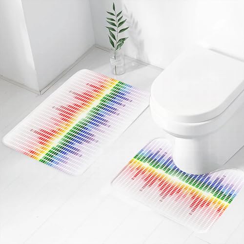 FEHWI Badematten Set 2-teilig, Badematten und WC Vorleger rutschfest & Waschbar,Musik, Rainbow Shining Digital Equalizer Verstärker Club Aufnahmegeräte,Luxus Dicke Mikrofaser Badezimmerteppich von FEHWI