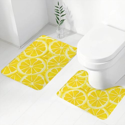 FEHWI Badematten Set 2-teilig, Badematten und WC Vorleger rutschfest & Waschbar,Nahaufnahme der geschnittenen gelben Zitrone Hintergrundtextur,Luxus Dicke Mikrofaser Badezimmerteppich FEHWI Badematten Set 2-teilig, Badematten und WC Vorleger rutschfest & Waschbar,Nahaufnahme der geschnittenen gelben Zitrone Hintergrundtextur,Luxus Dicke Mikrofaser Badezimmerteppich von FEHWI