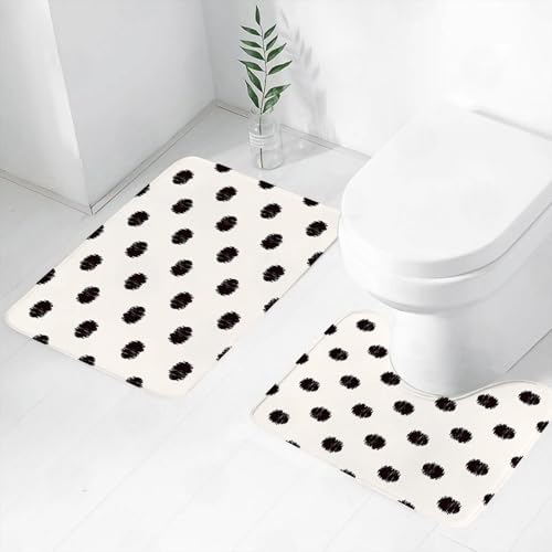 FEHWI Badematten Set 2-teilig, Badematten und WC Vorleger rutschfest & Waschbar,Nahtloser schwarz-weißer Kritzelpunkt-Texturhintergrund,Luxus Dicke Mikrofaser Badezimmerteppich von FEHWI