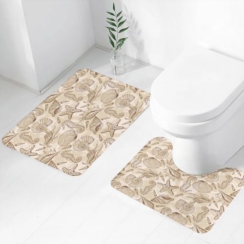 FEHWI Badematten Set 2-teilig, Badematten und WC Vorleger rutschfest & Waschbar,Nahtloses Muster beige Muscheln und Seesterne Vektorbild,Luxus Dicke Mikrofaser Badezimmerteppich FEHWI Badematten Set 2-teilig, Badematten und WC Vorleger rutschfest & Waschbar,Nahtloses Muster beige Muscheln und Seesterne Vektorbild,Luxus Dicke Mikrofaser Badezimmerteppich von FEHWI