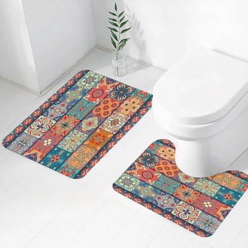 FEHWI Badematten Set 2-teilig, Badematten und WC Vorleger rutschfest & Waschbar,Nahtloses Muster mit portugiesischen Fliesen im Talavera-Stil. Azulejo marokk,Luxus Dicke Mikrofaser Badezimmerteppich FEHWI Badematten Set 2-teilig, Badematten und WC Vorleger rutschfest & Waschbar,Nahtloses Muster mit portugiesischen Fliesen im Talavera-Stil. Azulejo marokk,Luxus Dicke Mikrofaser Badezimmerteppich von FEHWI