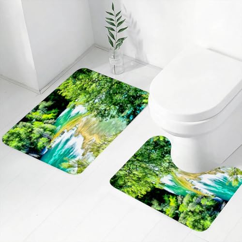 FEHWI Badematten Set 2-teilig, Badematten und WC Vorleger rutschfest & Waschbar,Natur, Exquisiter Dschungel mit Wasserfall, Magischer Waldsee, Traumbild,Luxus Dicke Mikrofaser Badezimmerteppich FEHWI Badematten Set 2-teilig, Badematten und WC Vorleger rutschfest & Waschbar,Natur, Exquisiter Dschungel mit Wasserfall, Magischer Waldsee, Traumbild,Luxus Dicke Mikrofaser Badezimmerteppich von FEHWI