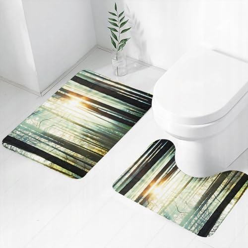 FEHWI Badematten Set 2-teilig, Badematten und WC Vorleger rutschfest & Waschbar,Natur, Nebel im Zauberwald mit Sonnen, weiche Hochflor-Badezimmerteppiche,Luxus Dicke Mikrofaser Badezimmerteppich FEHWI Badematten Set 2-teilig, Badematten und WC Vorleger rutschfest & Waschbar,Natur, Nebel im Zauberwald mit Sonnen, weiche Hochflor-Badezimmerteppiche,Luxus Dicke Mikrofaser Badezimmerteppich von FEHWI