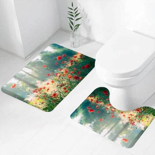 FEHWI Badematten Set 2-teilig, Badematten und WC Vorleger rutschfest & Waschbar,Natur, Wilde Rote Mohnblumen Feld Sommer Sonnenstrahlen Gartenarbeit Beetpfla,Luxus Dicke Mikrofaser Badezimmerteppich FEHWI Badematten Set 2-teilig, Badematten und WC Vorleger rutschfest & Waschbar,Natur, Wilde Rote Mohnblumen Feld Sommer Sonnenstrahlen Gartenarbeit Beetpfla,Luxus Dicke Mikrofaser Badezimmerteppich von FEHWI