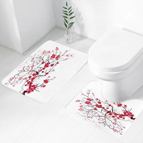 FEHWI Badematten Set 2-teilig, Badematten und WC Vorleger rutschfest & Waschbar,Natur, japanische Pflanze Sakura Blume mit Abstrakter Hintergrundkunst,Luxus Dicke Mikrofaser Badezimmerteppich FEHWI Badematten Set 2-teilig, Badematten und WC Vorleger rutschfest & Waschbar,Natur, japanische Pflanze Sakura Blume mit Abstrakter Hintergrundkunst,Luxus Dicke Mikrofaser Badezimmerteppich von FEHWI