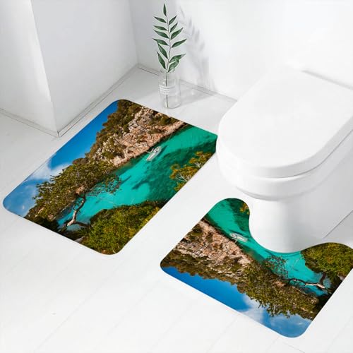 FEHWI Badematten Set 2-teilig, Badematten und WC Vorleger rutschfest & Waschbar,Natur, kleine Yacht, die im Meer auf Mallorca schwimmt, Spanien, felsige Hüge,Luxus Dicke Mikrofaser Badezimmerteppich FEHWI Badematten Set 2-teilig, Badematten und WC Vorleger rutschfest & Waschbar,Natur, kleine Yacht, die im Meer auf Mallorca schwimmt, Spanien, felsige Hüge,Luxus Dicke Mikrofaser Badezimmerteppich von FEHWI