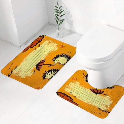 FEHWI Badematten Set 2-teilig, Badematten und WC Vorleger rutschfest & Waschbar,Notizbuch-Cover-Design mit Zwei Igeln im Herbst-Vektor,Luxus Dicke Mikrofaser Badezimmerteppich FEHWI Badematten Set 2-teilig, Badematten und WC Vorleger rutschfest & Waschbar,Notizbuch-Cover-Design mit Zwei Igeln im Herbst-Vektor,Luxus Dicke Mikrofaser Badezimmerteppich von FEHWI