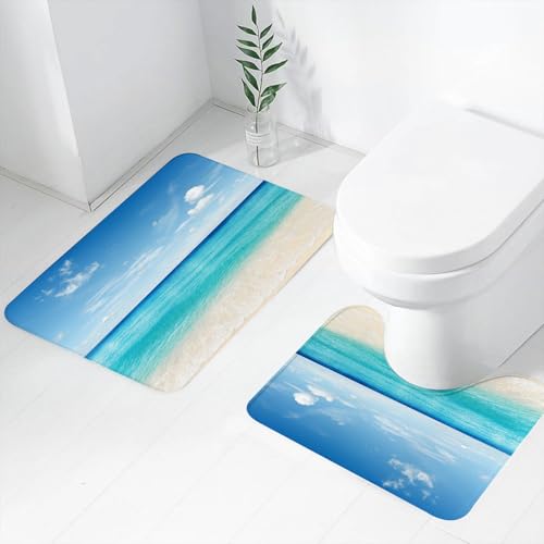 FEHWI Badematten Set 2-teilig, Badematten und WC Vorleger rutschfest & Waschbar,Ozean Dekor, Tropisches Karibisches Meer Sandstrand Blau Cal,Luxus Dicke Mikrofaser Badezimmerteppich FEHWI Badematten Set 2-teilig, Badematten und WC Vorleger rutschfest & Waschbar,Ozean Dekor, Tropisches Karibisches Meer Sandstrand Blau Cal,Luxus Dicke Mikrofaser Badezimmerteppich von FEHWI