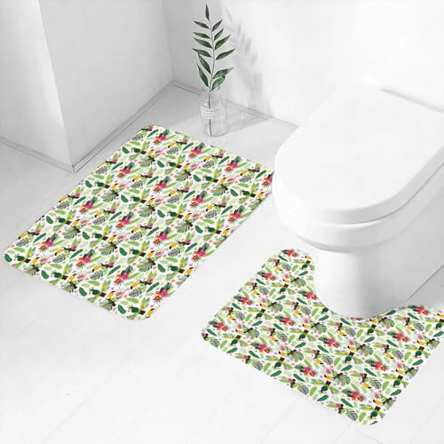 FEHWI Badematten Set 2-teilig, Badematten und WC Vorleger rutschfest & Waschbar,Papagei, tropischer ldschungel mit Flora und Fauna, Vogel, Tukan mit grünen,Luxus Dicke Mikrofaser Badezimmerteppich FEHWI Badematten Set 2-teilig, Badematten und WC Vorleger rutschfest & Waschbar,Papagei, tropischer ldschungel mit Flora und Fauna, Vogel, Tukan mit grünen,Luxus Dicke Mikrofaser Badezimmerteppich von FEHWI