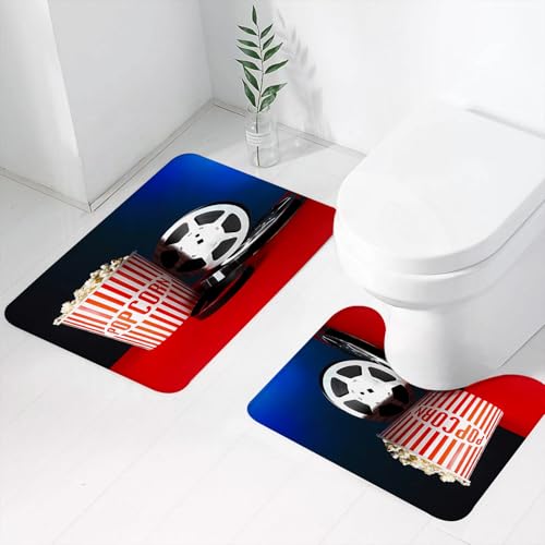 FEHWI Badematten Set 2-teilig, Badematten und WC Vorleger rutschfest & Waschbar,Pappbecher mit leckerem Popcorn und Filmrolle auf dem Tisch vor dunklem Hinte,Luxus Dicke Mikrofaser Badezimmerteppich FEHWI Badematten Set 2-teilig, Badematten und WC Vorleger rutschfest & Waschbar,Pappbecher mit leckerem Popcorn und Filmrolle auf dem Tisch vor dunklem Hinte,Luxus Dicke Mikrofaser Badezimmerteppich von FEHWI