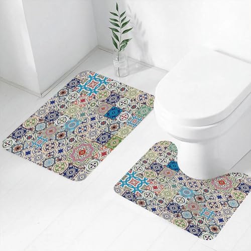 FEHWI Badematten Set 2-teilig, Badematten und WC Vorleger rutschfest & Waschbar,Patchwork-Thema Mosaik Keramik Ansicht Marokkanische Fliesen Traditionelle at,Luxus Dicke Mikrofaser Badezimmerteppich FEHWI Badematten Set 2-teilig, Badematten und WC Vorleger rutschfest & Waschbar,Patchwork-Thema Mosaik Keramik Ansicht Marokkanische Fliesen Traditionelle at,Luxus Dicke Mikrofaser Badezimmerteppich von FEHWI