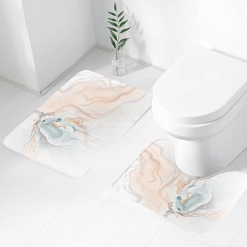 FEHWI Badematten Set 2-teilig, Badematten und WC Vorleger rutschfest & Waschbar,Pferdedekoration, Aquarellmalerei von, quadratischer Kissenbezug für Sofa,Luxus Dicke Mikrofaser Badezimmerteppich von FEHWI