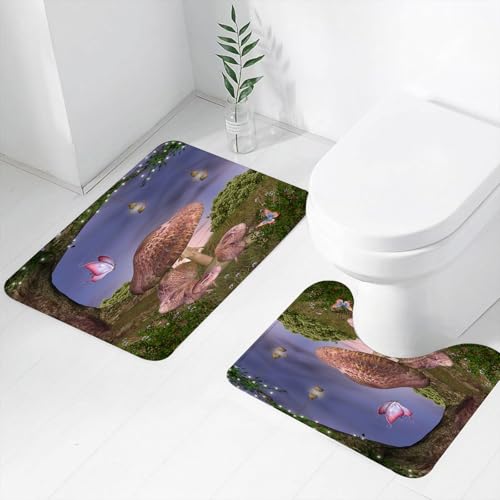 FEHWI Badematten Set 2-teilig, Badematten und WC Vorleger rutschfest & Waschbar,Pilz, Zauberwald, Natur, Vegetation, Büsche, uralter Baum, Schmetterlinge, Mä,Luxus Dicke Mikrofaser Badezimmerteppich FEHWI Badematten Set 2-teilig, Badematten und WC Vorleger rutschfest & Waschbar,Pilz, Zauberwald, Natur, Vegetation, Büsche, uralter Baum, Schmetterlinge, Mä,Luxus Dicke Mikrofaser Badezimmerteppich von FEHWI