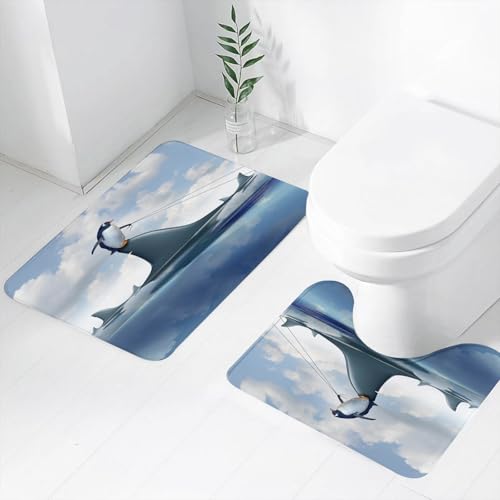 FEHWI Badematten Set 2-teilig, Badematten und WC Vorleger rutschfest & Waschbar,Pinguin Steht auf Haifischflossen, Seile, Pinguine und Haifischflossen sind a,Luxus Dicke Mikrofaser Badezimmerteppich FEHWI Badematten Set 2-teilig, Badematten und WC Vorleger rutschfest & Waschbar,Pinguin Steht auf Haifischflossen, Seile, Pinguine und Haifischflossen sind a,Luxus Dicke Mikrofaser Badezimmerteppich von FEHWI
