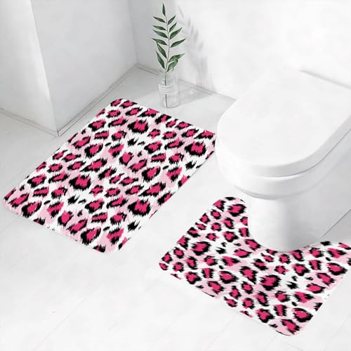 FEHWI Badematten Set 2-teilig, Badematten und WC Vorleger rutschfest & Waschbar,Pink – Basierend auf Leopardenmuster, rosa und schwarzer Leopard – Inspiriert,Luxus Dicke Mikrofaser Badezimmerteppich FEHWI Badematten Set 2-teilig, Badematten und WC Vorleger rutschfest & Waschbar,Pink – Basierend auf Leopardenmuster, rosa und schwarzer Leopard – Inspiriert,Luxus Dicke Mikrofaser Badezimmerteppich von FEHWI