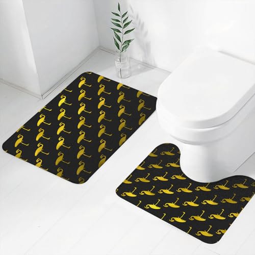 FEHWI Badematten Set 2-teilig, Badematten und WC Vorleger rutschfest & Waschbar,Polka Gold und Schwarz Flamingo Muster Polk Dot Vogel Faux,Luxus Dicke Mikrofaser Badezimmerteppich FEHWI Badematten Set 2-teilig, Badematten und WC Vorleger rutschfest & Waschbar,Polka Gold und Schwarz Flamingo Muster Polk Dot Vogel Faux,Luxus Dicke Mikrofaser Badezimmerteppich von FEHWI
