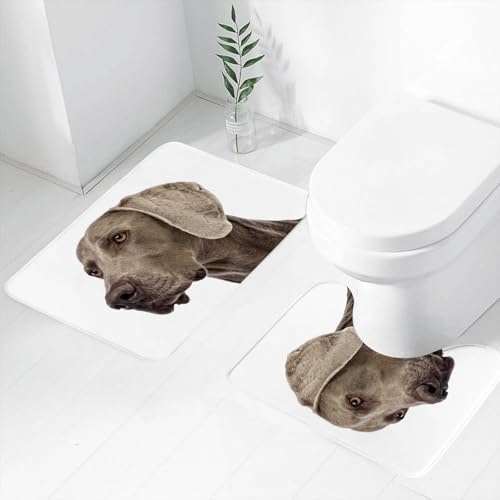 FEHWI Badematten Set 2-teilig, Badematten und WC Vorleger rutschfest & Waschbar,Porträt eines entzückenden Weimaraners – Studioaufnahme isoliert auf Weiß.,Luxus Dicke Mikrofaser Badezimmerteppich von FEHWI